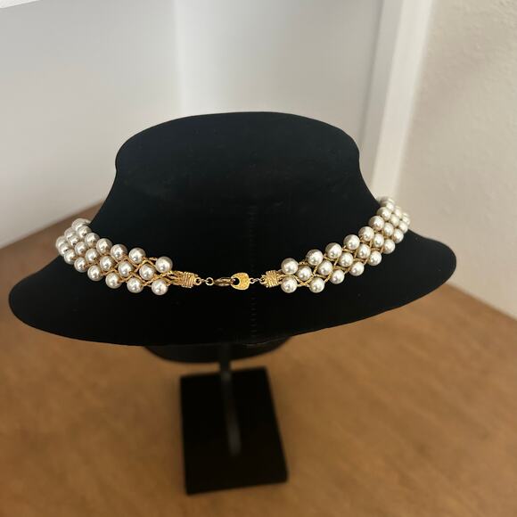 Faux Pearl Gold toned chain Regency Victorian Necklace Avant Garde Art Deco - Picture 2 of 5